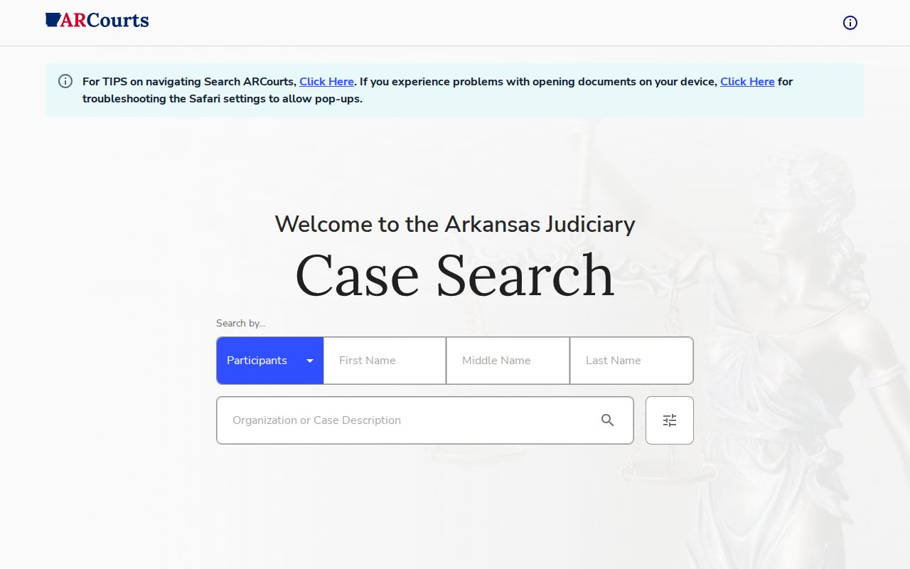 Conway people search court records screenshot of Search ARCourts participant lookup