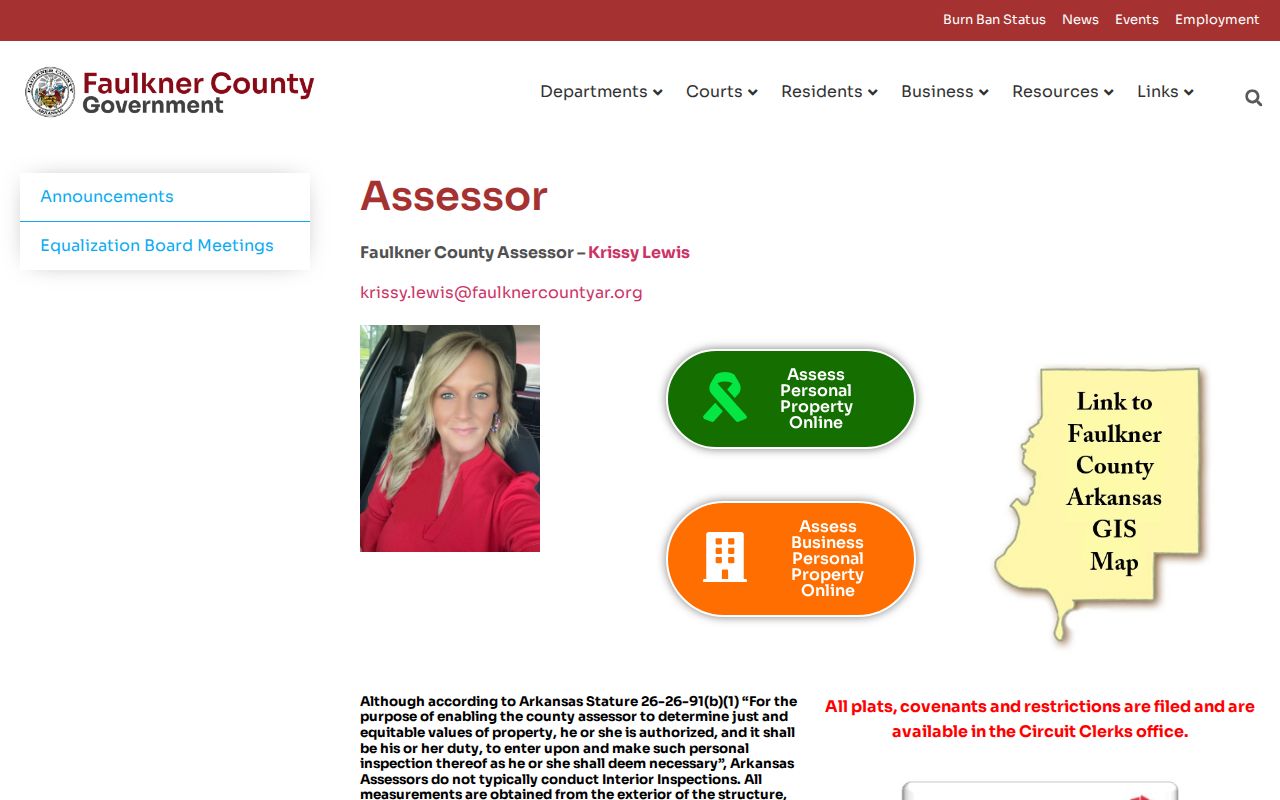 Conway people search property records screenshot of Faulkner County Assessor office page