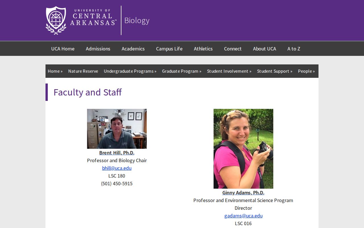 Conway people directories UCA Biology faculty staff sample entry