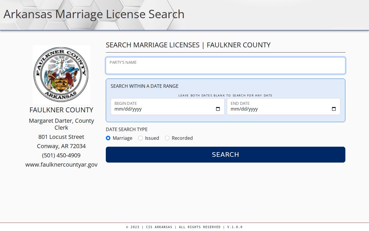 Conway public records Faulkner marriage license search