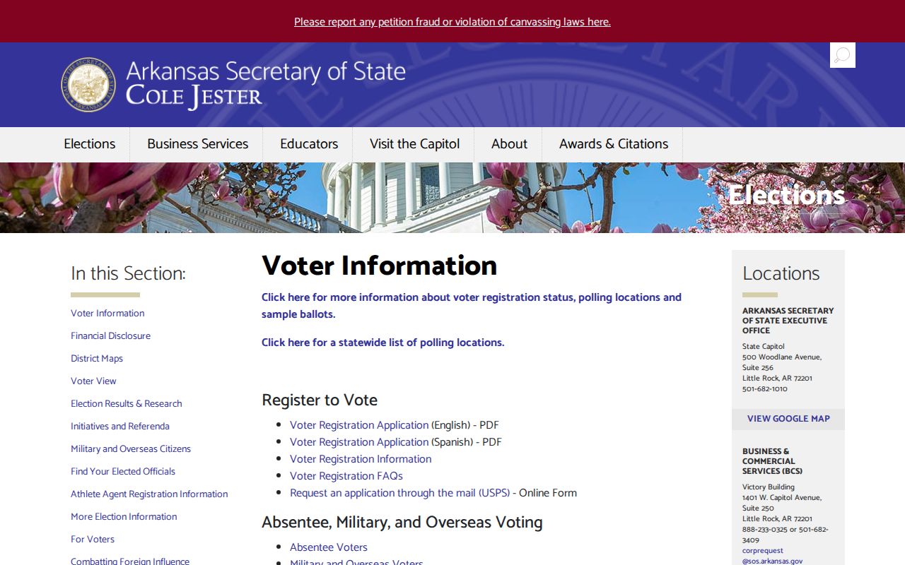 Conway voter registration records on the Arkansas Secretary of State voter information page